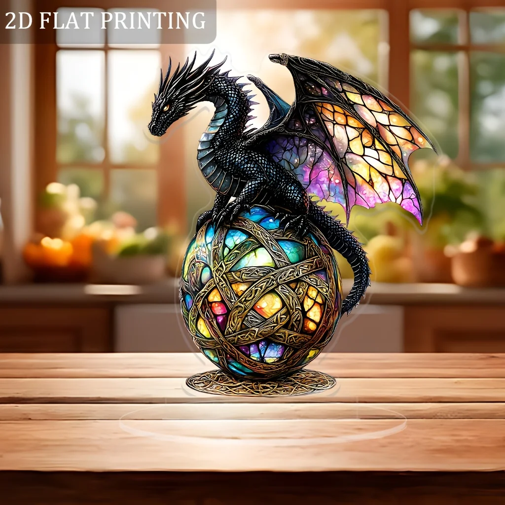 Enchanting Colored Glass Dragon Statue -7.5 Inches X 5.9 Inches, Gothic Fantasy Design On Globe, Suitable For Home And Office