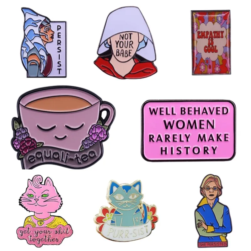 Excellent Quality Feminism Cartoon Comic Brooch Interesting Metal Enamel Badge Denim Jacket Backpack Pin Decoration Fashion Gift