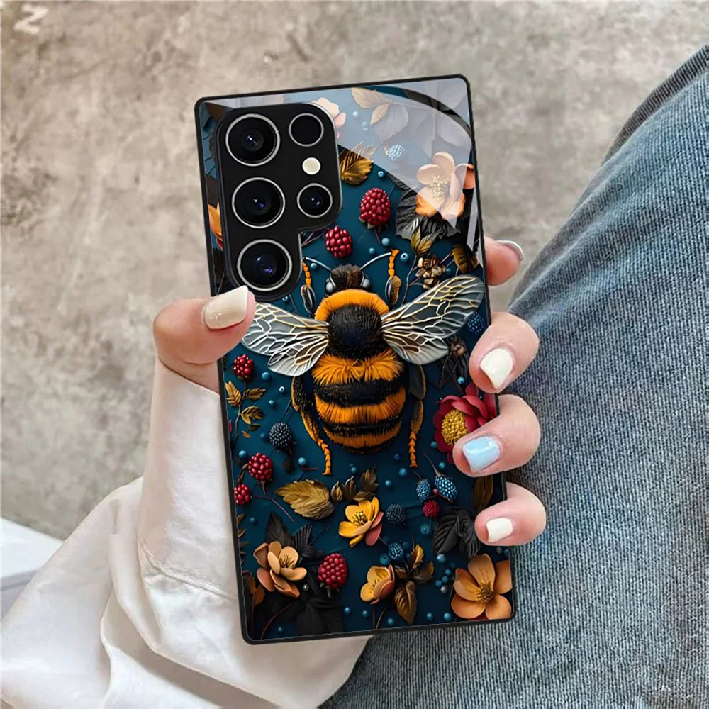 Image of Hartglas-Honigbienen-Blumen-Hülle für Samsung Galaxy S26 Ultra Hülle Samsung S24 S22 S25 Ultra S 26 Plus S23 S20 S21 FE Hüllen Cover