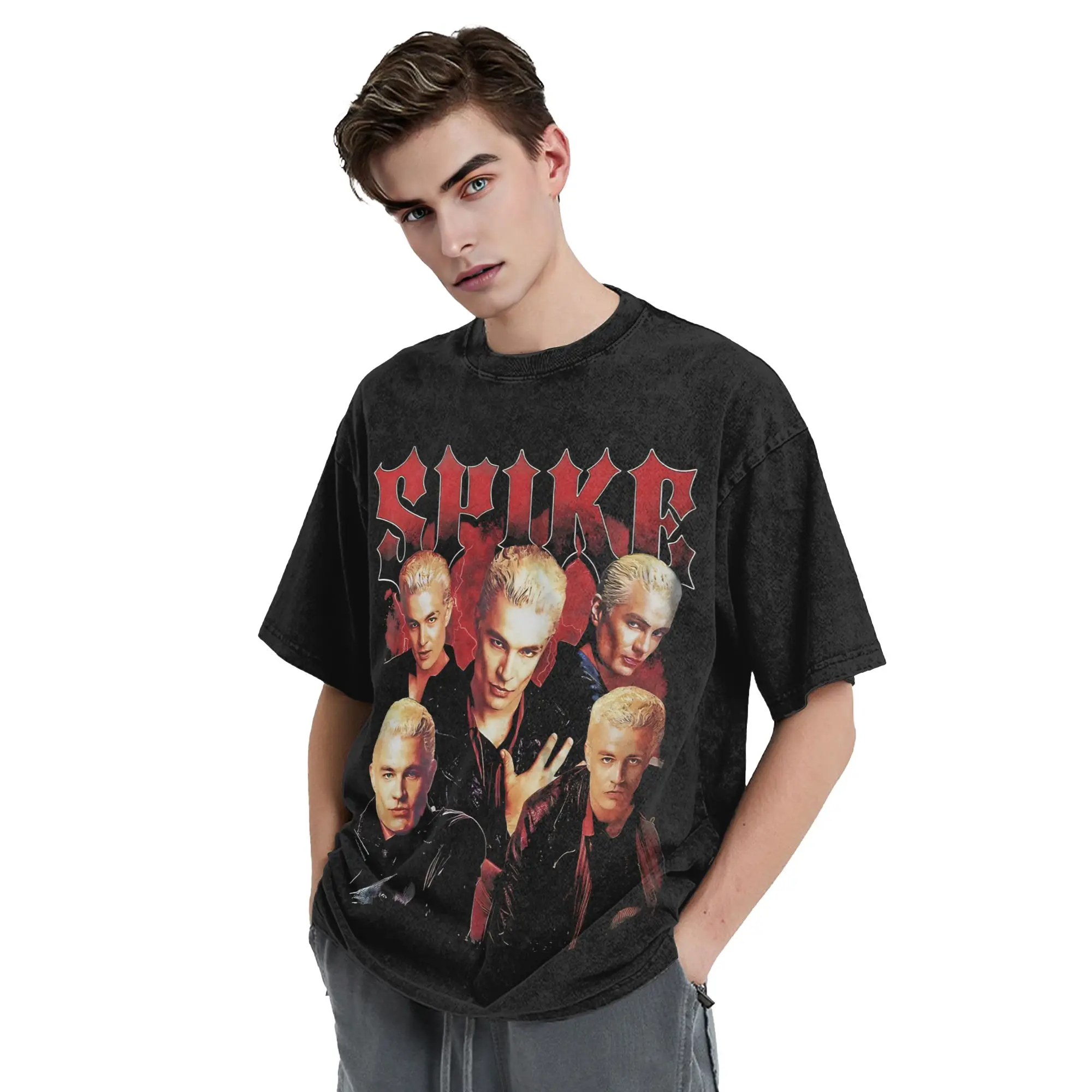 Washed T Shirt Vintage Buffy the Vampire Slayer Spike Vintage T-Shirt Oversize  Streetwear 100% Cotton Graphic Tee for Men Women