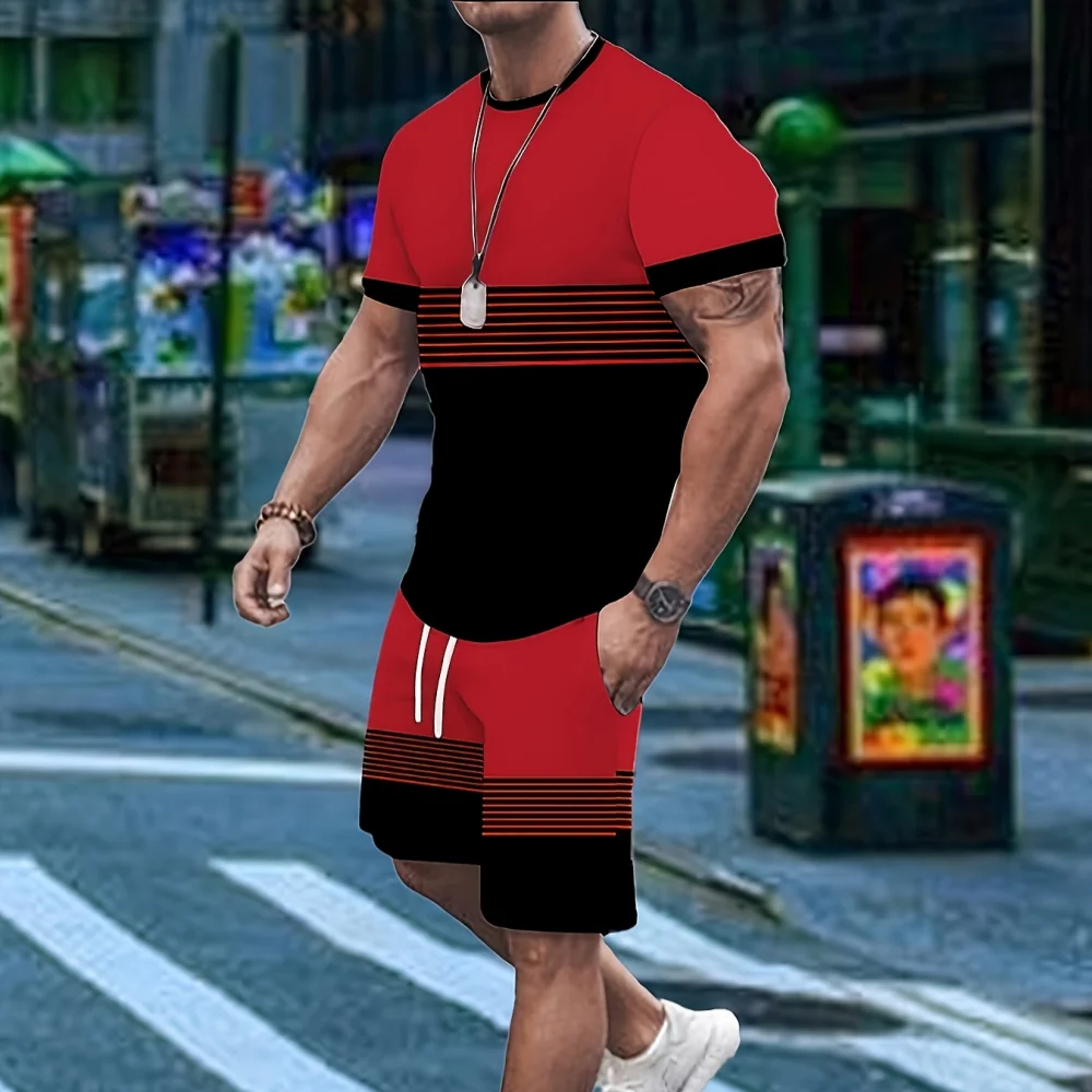 

Summer Daily Casual Men's Short-sleeved Outdoor Sports Men's Beach Pants Fashion Bear Print Men's T-shirt And Shorts 2pcs Set