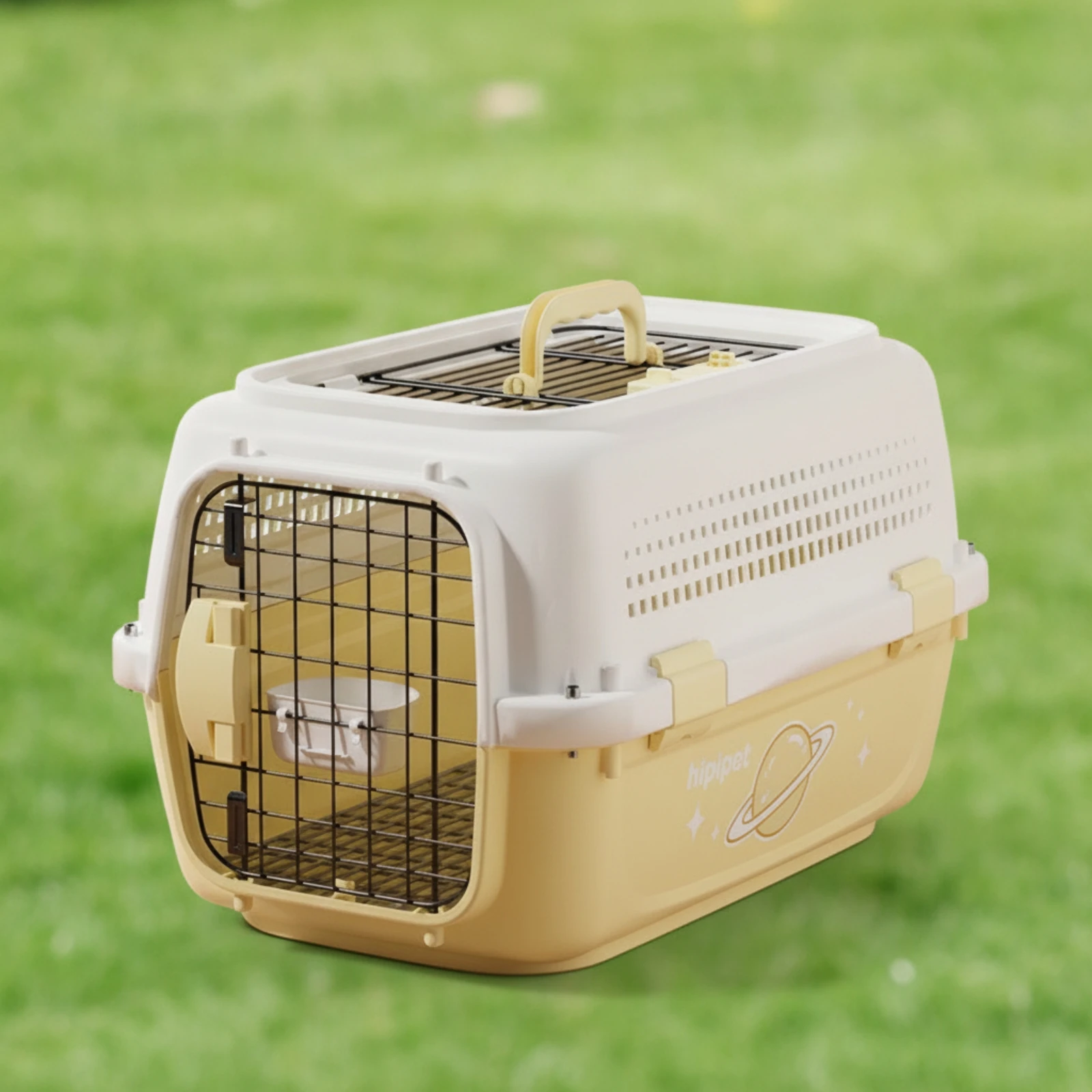 Hard-Shell Pet Carrier Safe Hard-Sided Carrier Pet Crate with Bowl Comfortable Travel Kennel with Skylight Easy to Clean
