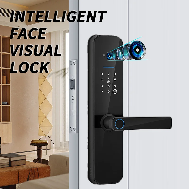 PHIPULO Tuya Wifi Digital Electronic Smart Door Lock With Biometric Camera Fingerprint Smart Card Password Key Unlock