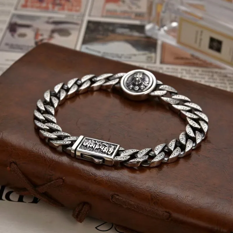 BOCAI New  S925 Sterling Silver Retro Personalized Ethnic Style Rotable Goddess Zakiram Bracelet