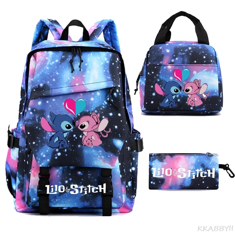 Lilo And Stitch Backpack High School Girls Boys School Bags For Teenage Simple Multi Pockets Kawaii Laptop Backpack Women Men