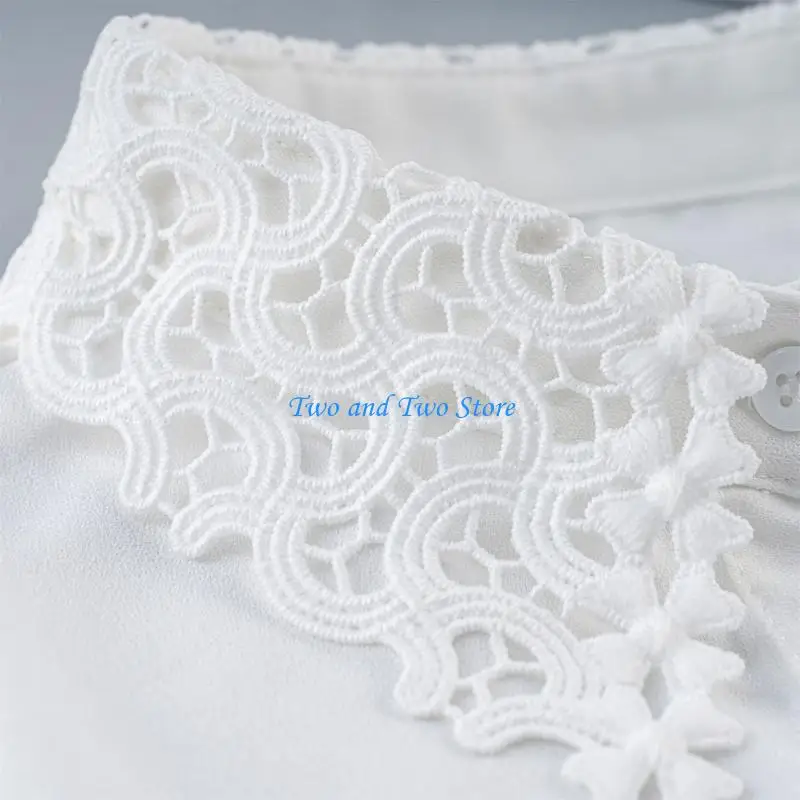 HX6F Detachable Collar Hollow out Embroidered Half Shirt Blouse for Women and Girls