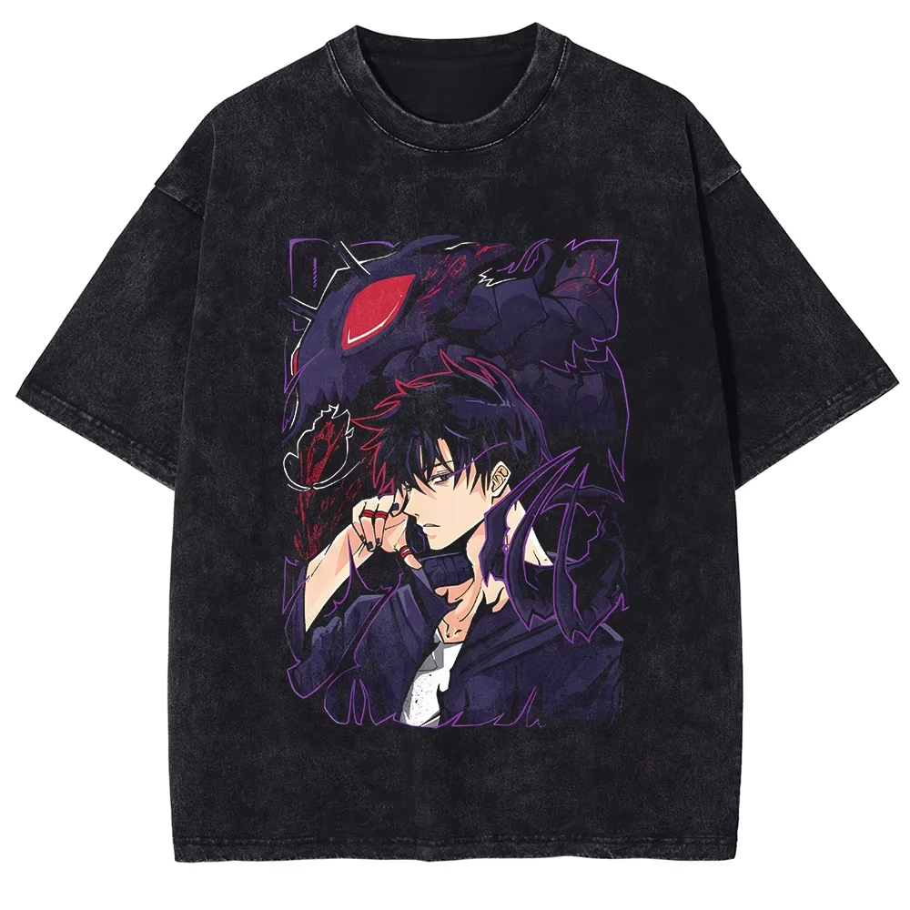

Harajuku Summer Washed Black T-shirt Men Hip Hop Streetwear Vintage T Shirt Anime Graphic Print Cotton Tops Tee