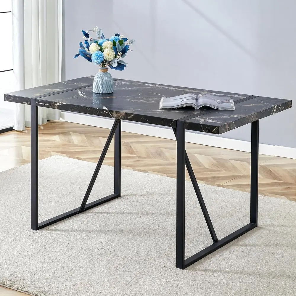 Rustic 55 Rectangular Dining Table for 4-6, Metal Legs Kitchen Furniture