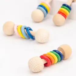 Simple Ring Bell Rattle Toy Handle Music Toys Bell Wooden Baby Rattle Toys