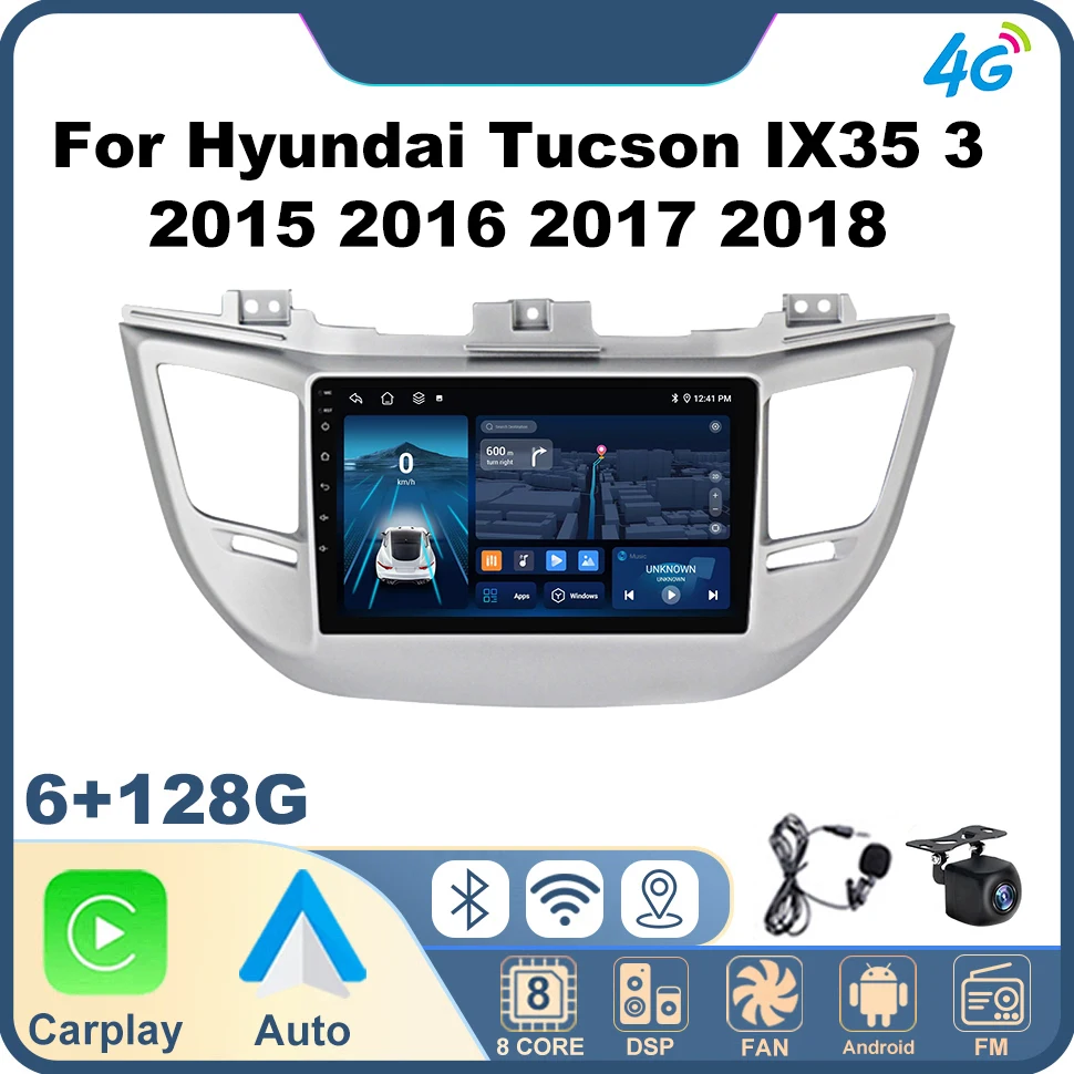 

Автомобильный стерео радиоплеер Android Auto для Hyundai Tucson IX35 3 2015 2016 2017 2018, беспроводной Carplay GPS BT Wi-Fi головное устройство 4G NET