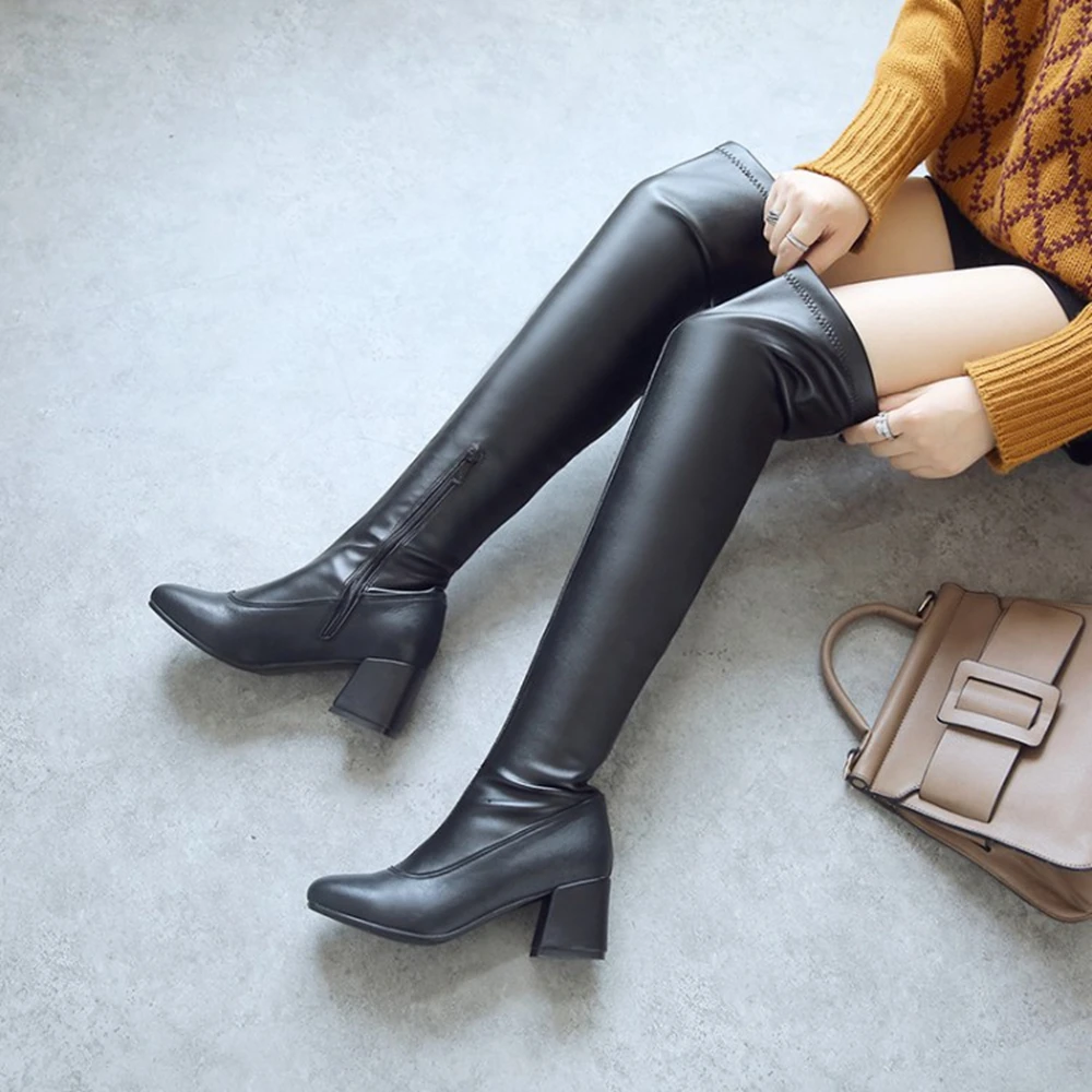 2024 Thigh High Boots Women Over The Knee Elastic Stretch Sexy Street Shoes Long  Platform Boots Warm Plush Big Size 54 17-19