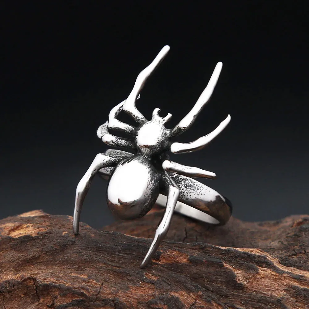 Gothic Hip Hop Oversize Stereo Spider Statement Ring Stainless Steel Animal Lucky Amulet For Men Women Exclusive Fashion Jewelry