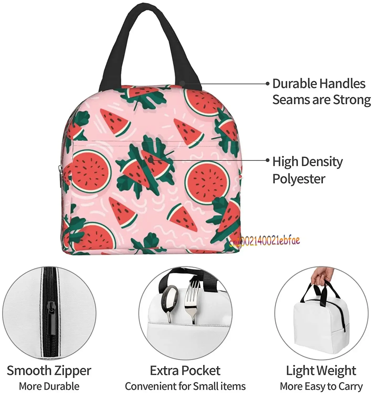 Cute Watermelon Lunch Bag Travel Work Picnic Bento Box Cooler Reusable Canvas Tote Boxes for Women Kids Insulated Lunch Bags