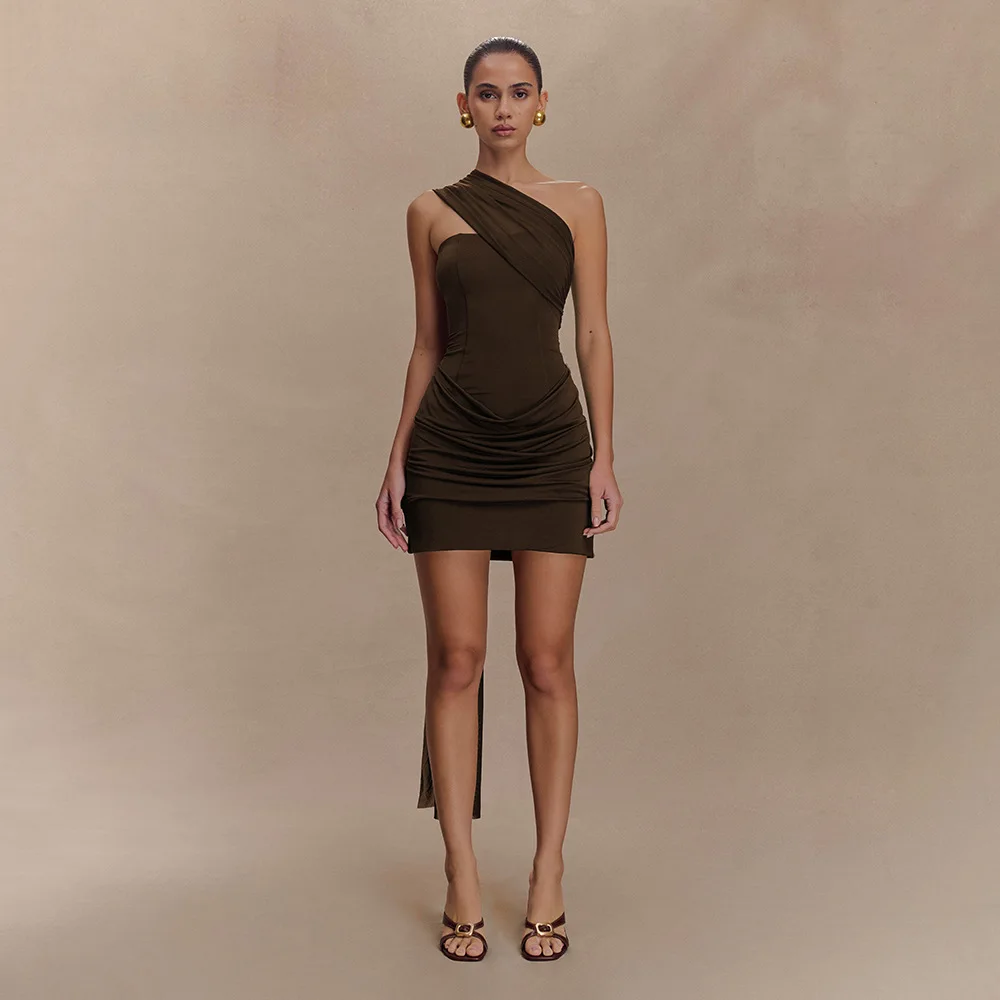 Fashion New Dress Summer Solid Color Elegant Temperament Street Style Woman Clothes Ribbon Mesh Sleeveless Pleated Short Dresses