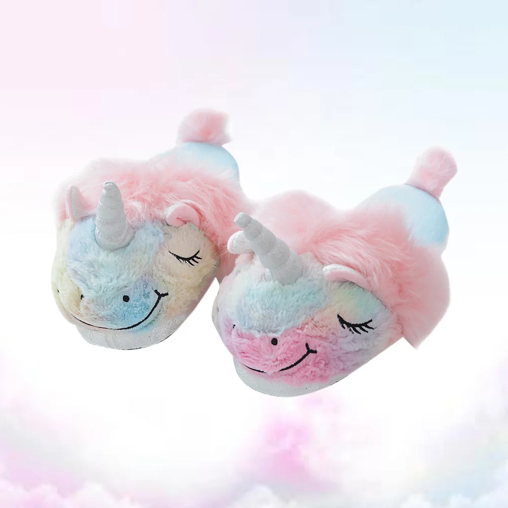 

1Pair Cotton Winter Slippers Unicorn Design Ice Cream Color Women Indoor Anti Slip Soft Warm Footwear Small Size