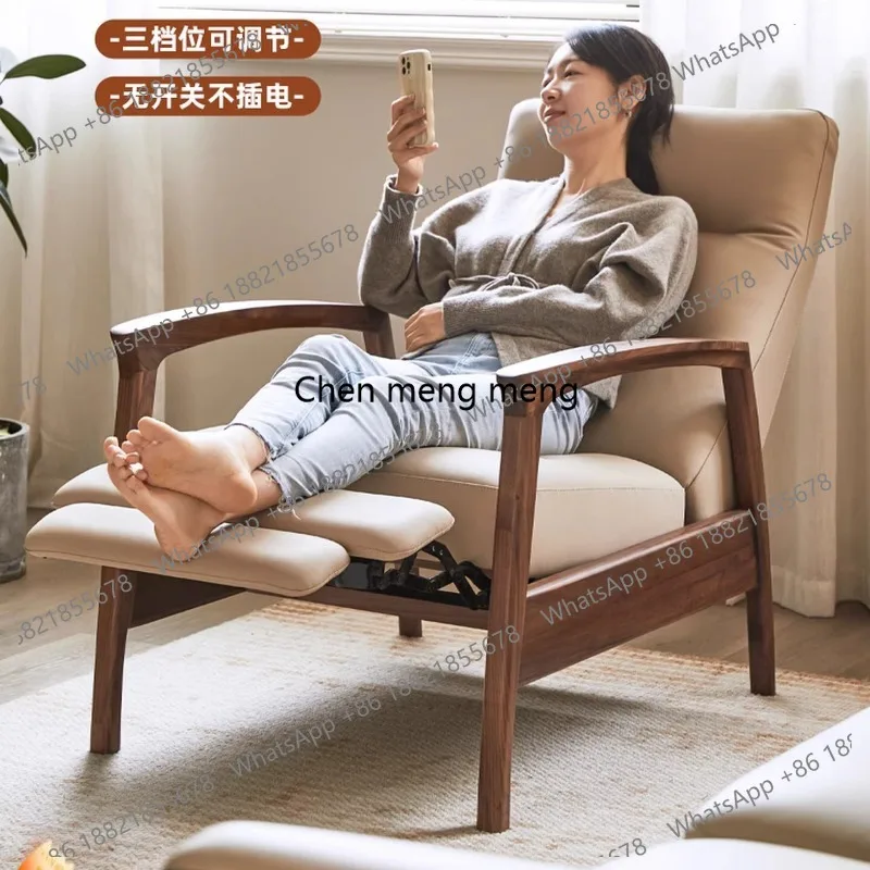 

Black Walnut Multifunctional Sofa Chair Lazy Living Room Single Adjustable Solid Wood Armchair