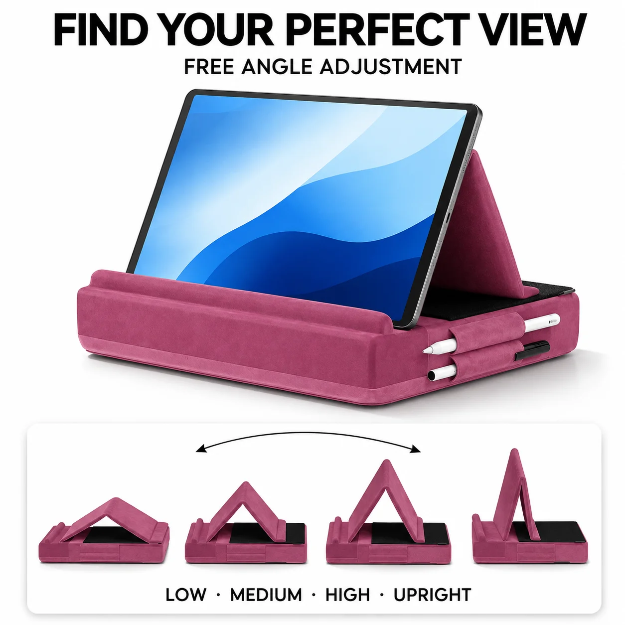 Multi-Angle Tablet Pillow Stand, Foldable Soft Pad Holder for iPad Lap Bed Viewing