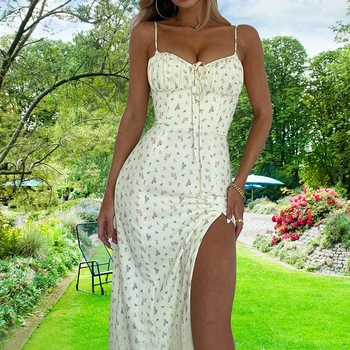 Amazon europejska i amerykańska transgraniczna odzież damska 2024 letnia nowa na co dzień szelki kwiatowe rozdzielona sukienka długie damskie dres