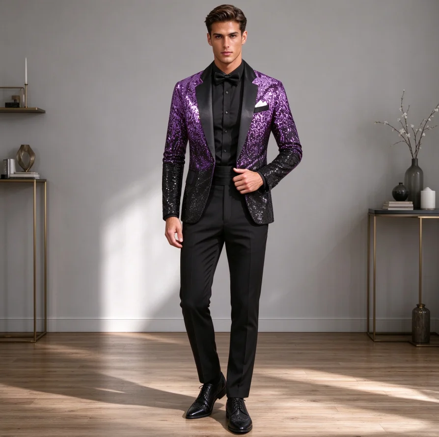 Blazer Men suit Coat Lapel Blazers One Button Long Sleeve Gradient Evening bussiness Sequins Slim Fit Banquet Jacket Autumn 2026
