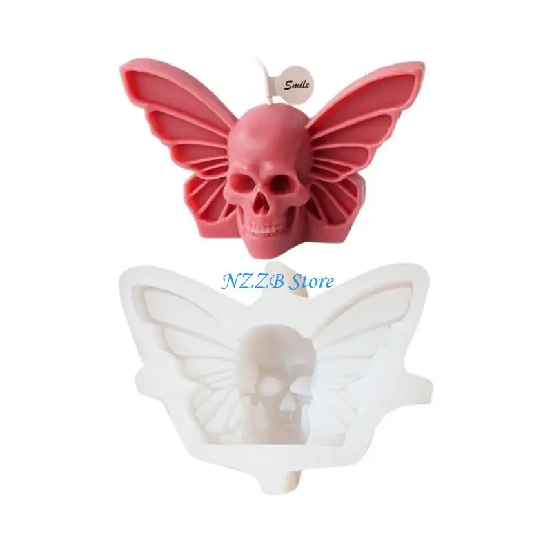 T21F ثلاثية الأبعاد فراشة سيليكون قالب شمع هالوين الجمجمة الجبس قالب الصابون لتقوم بها بنفسك الروائح شمعة صنع قوالب الراتنج #2