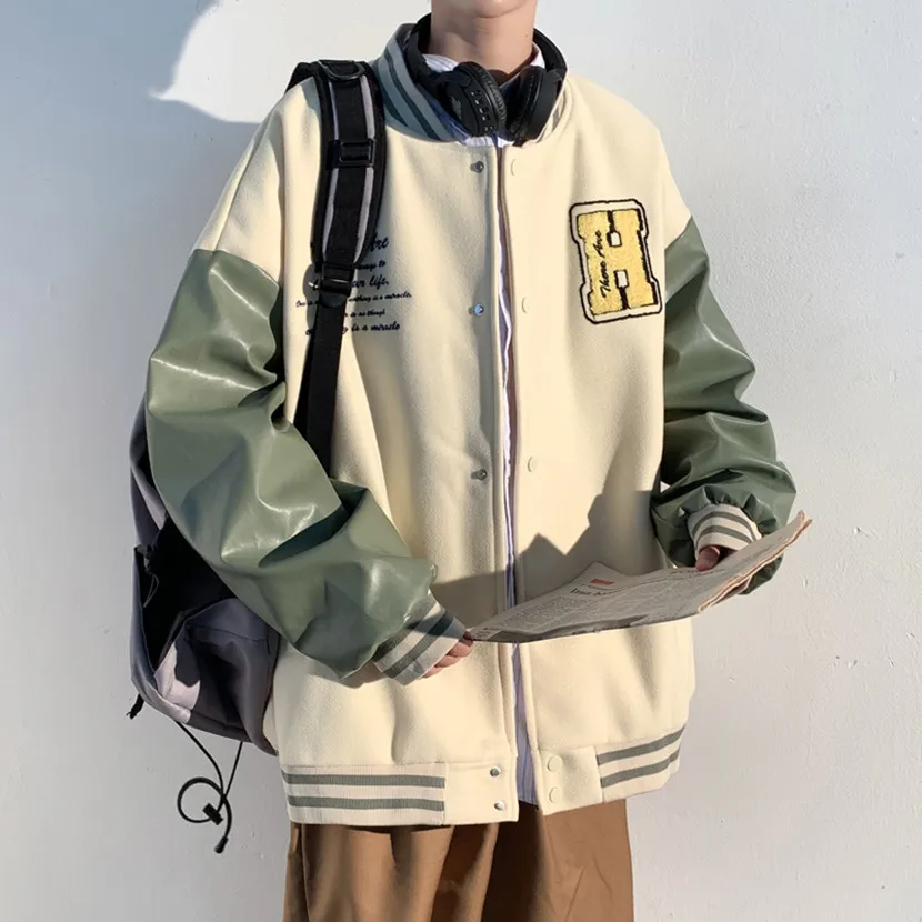 

Spring Autumn American Sle Patchwork Baseball Jaet Youth College Windbreaker Men's Fce Lined Pilot Coat Outerwear