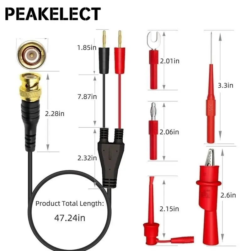 Peakelect-Kit de plomo de prueba de osciloscopio Universal P1068B, gancho de prueba de enchufe Banana BNC a 2mm, sonda de perforación, pinza de cocodrilo, enchufe de pala