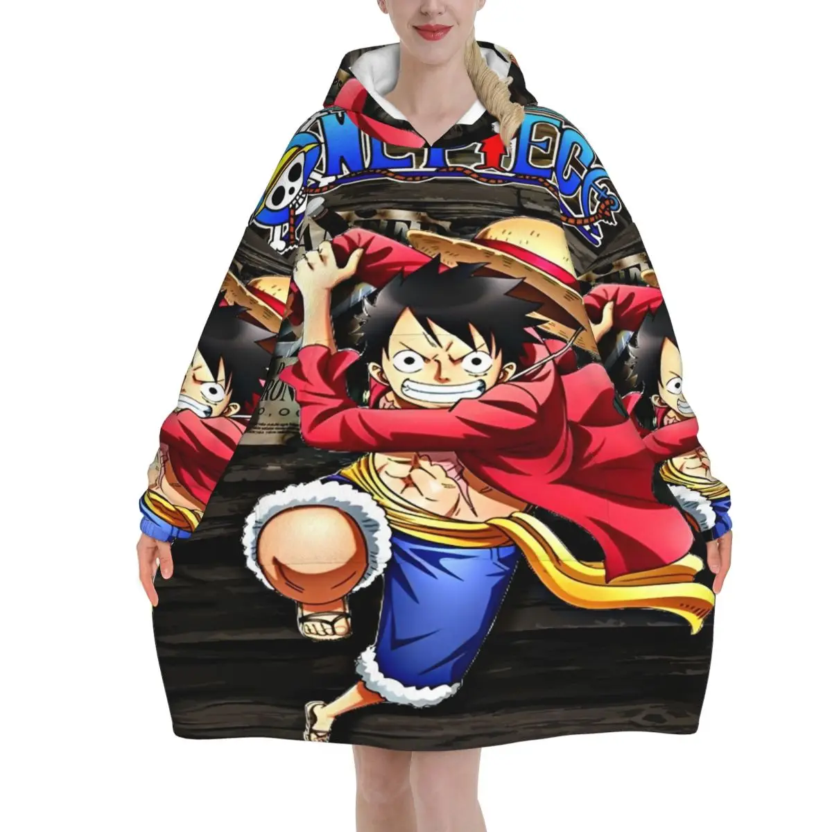 

Цельное одеяло большого размера в стиле аниме Манга Луффи, носимое одеяло, зимние подарки для женщин и мужчин, ультрамягкие плюшевые теплые одеяла для толстовок