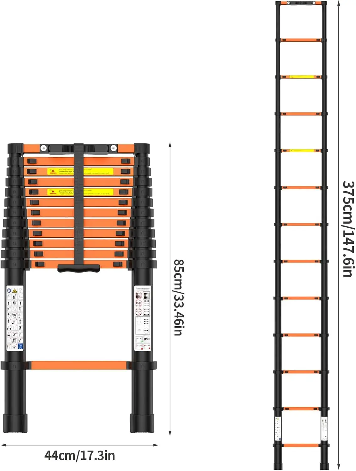 Telescoping Ladder,12.5 FT Extension Ladder, Heavy Duty 330lbs Max Capacity, Multi-Purpose Collapsible Ladder for RV or Outdoor