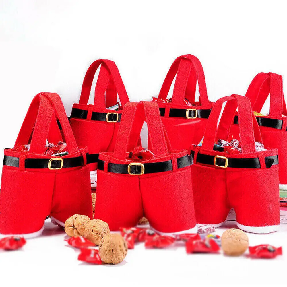 Sacs cadeaux de noël Style pantalon de père noël, sac à main Portable pour bonbons, sac à dos rouge pour pantalon de père noël, décoration de fête de noël