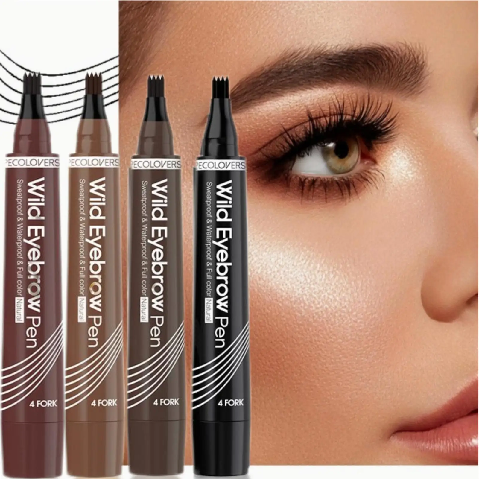 قلم حواجب مقاوم للماء، ناعم، غير صبغ، قلم حواجب سائل بأربعة محاور #1