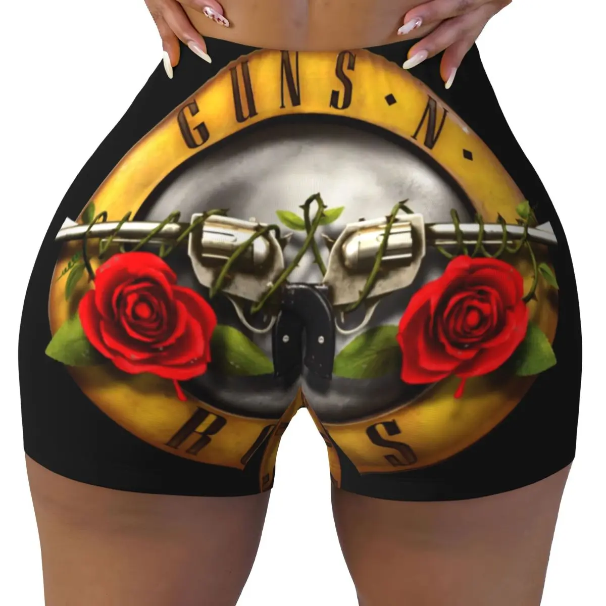 Custom Guns N Rose Logo Heavy Metal Workout Volleyball Biker Shorts Women's Gym Yoga Shorts