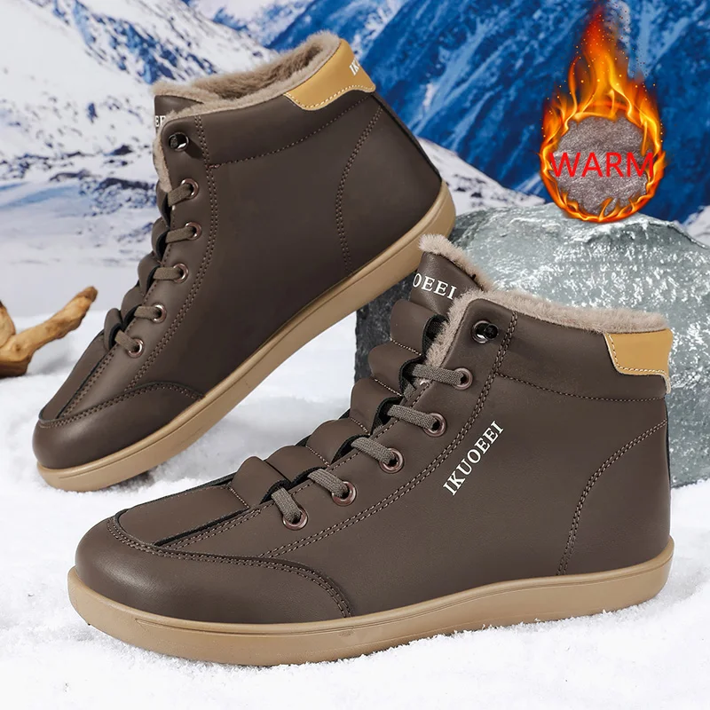 

Winter Warm Mid Top Barefoot Shoes Mens Wide Toe Ankle Boots Outdoor Non-Slip Artificial Leather Shoes Men Snow Boots