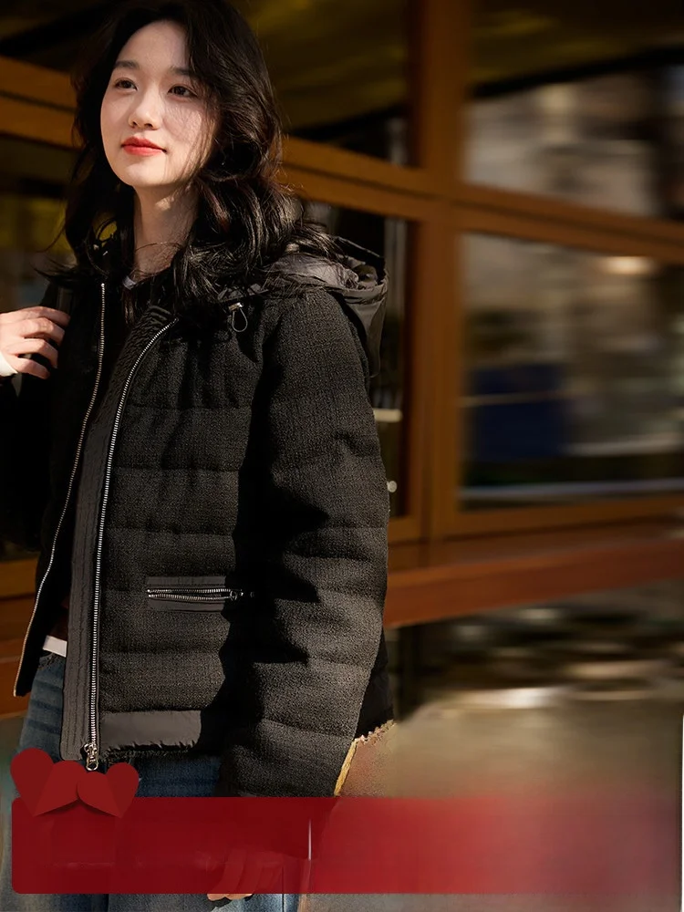 

Утепленная куртка XiaoHanGe Street Sle ort с отстегивающимся капюшоном, с наполнителем из гусиного пуха, теплая, модная, для повседневной носки, для женщин.