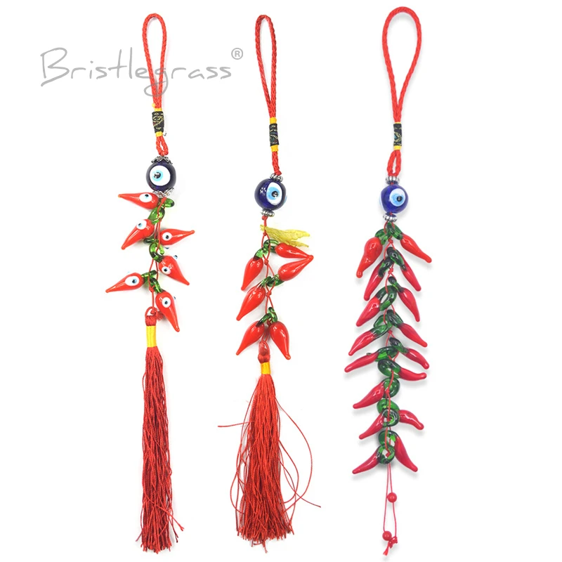 BRISTLEGRASS Turkish Blue Evil Eye Chili Tassels Car Wall Hanging Pendants Pendulum Amulets Lucky Charm Blessing Protection Gift