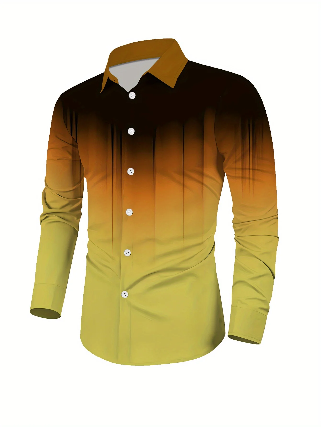 New Men'S Long Sleeve Shirt with Bright Yellow Round Center Emitting Multi-Color Patchwork Color Block Design