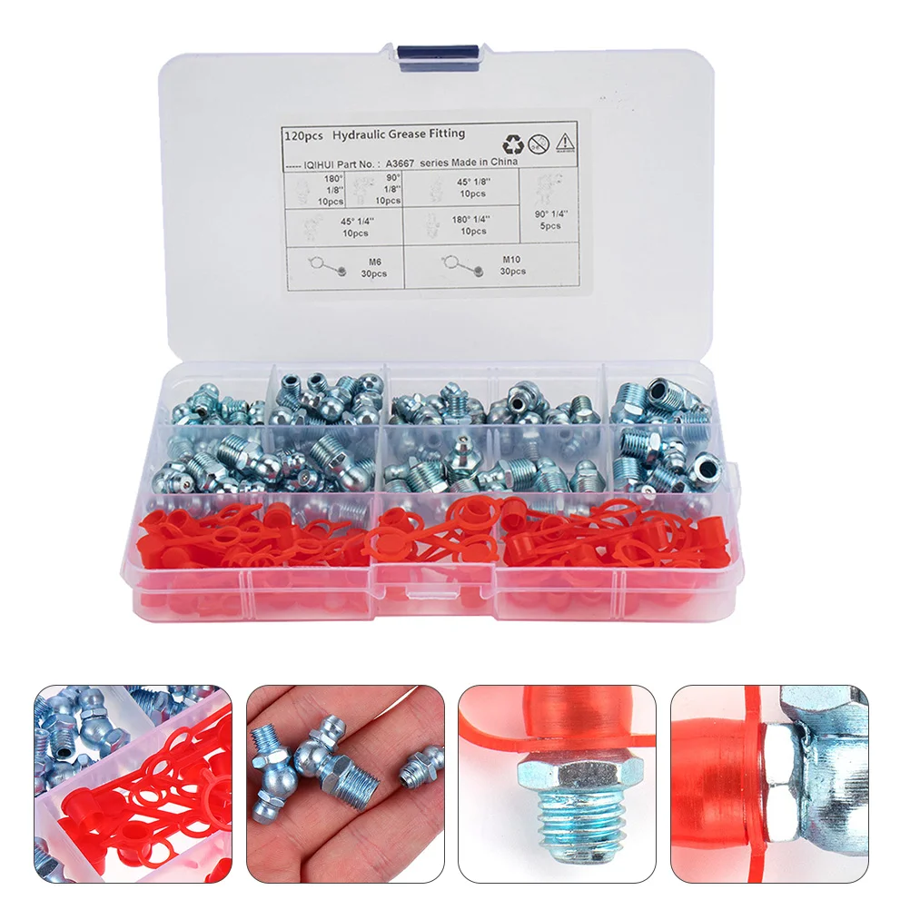 

120 Pcs/set Leaf Spring Nut Angled Zerk Fitting Grease Parts Kit Metal Nipples Accessories Iron