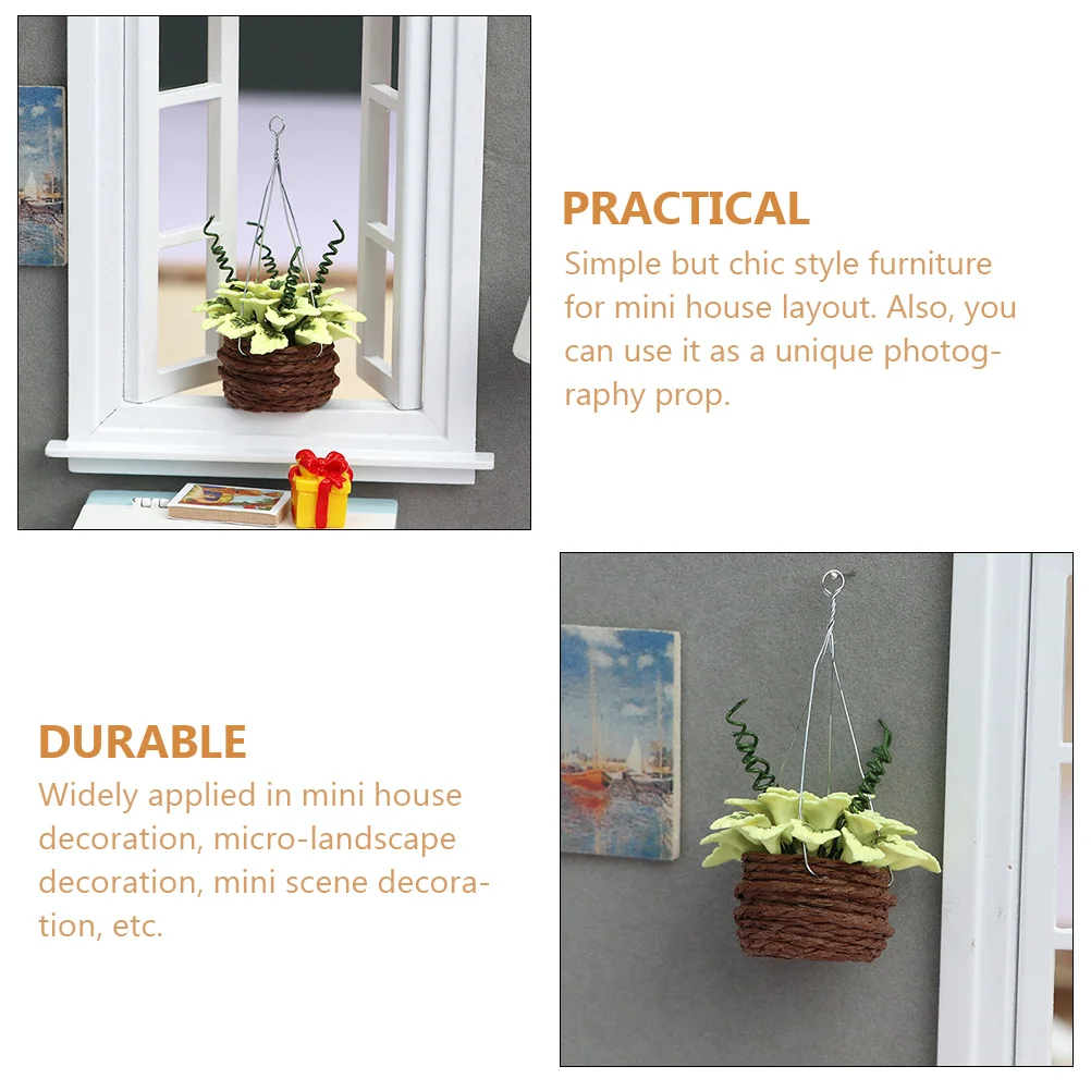 

Cute Flower Basket Pendant Resin Potted Plant Desktop Decor Playhouse Garden Ornament Artificial Hanging Basket Fake Plant Scene