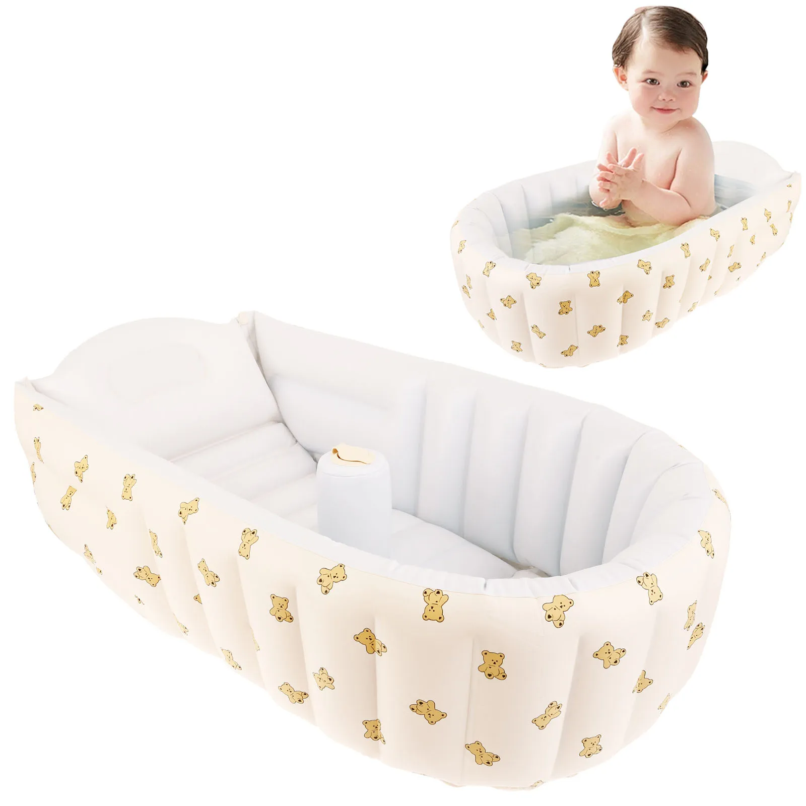 حوض استحمام للأطفال قابل للنفخ، محمول للاستخدام الخارجي من مادة PVC للأطفال الصغار، حوض استحمام للسفر قابل للطي، مريح للرضع، حمام سباحة لحديثي الولادة #1