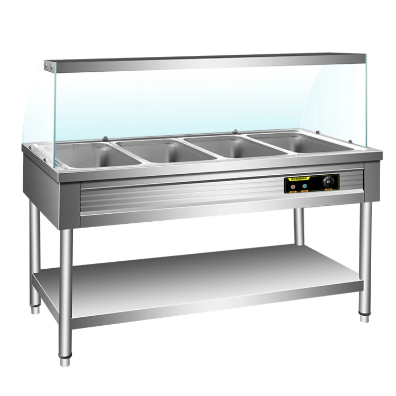 Fast food insulation table, glass cover, canteen, electric heating, fast food truck, cooking table, bathing pool