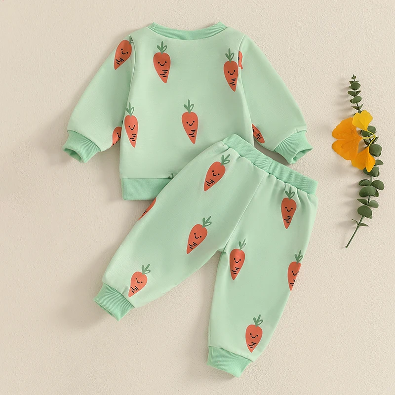 Tregren 0-3Y Infant Baby Girls Boys Tracksuits Easter Carrot Print Long Sleeve Crew Neck Sweatshirt and Elastic Waist Sweatpants