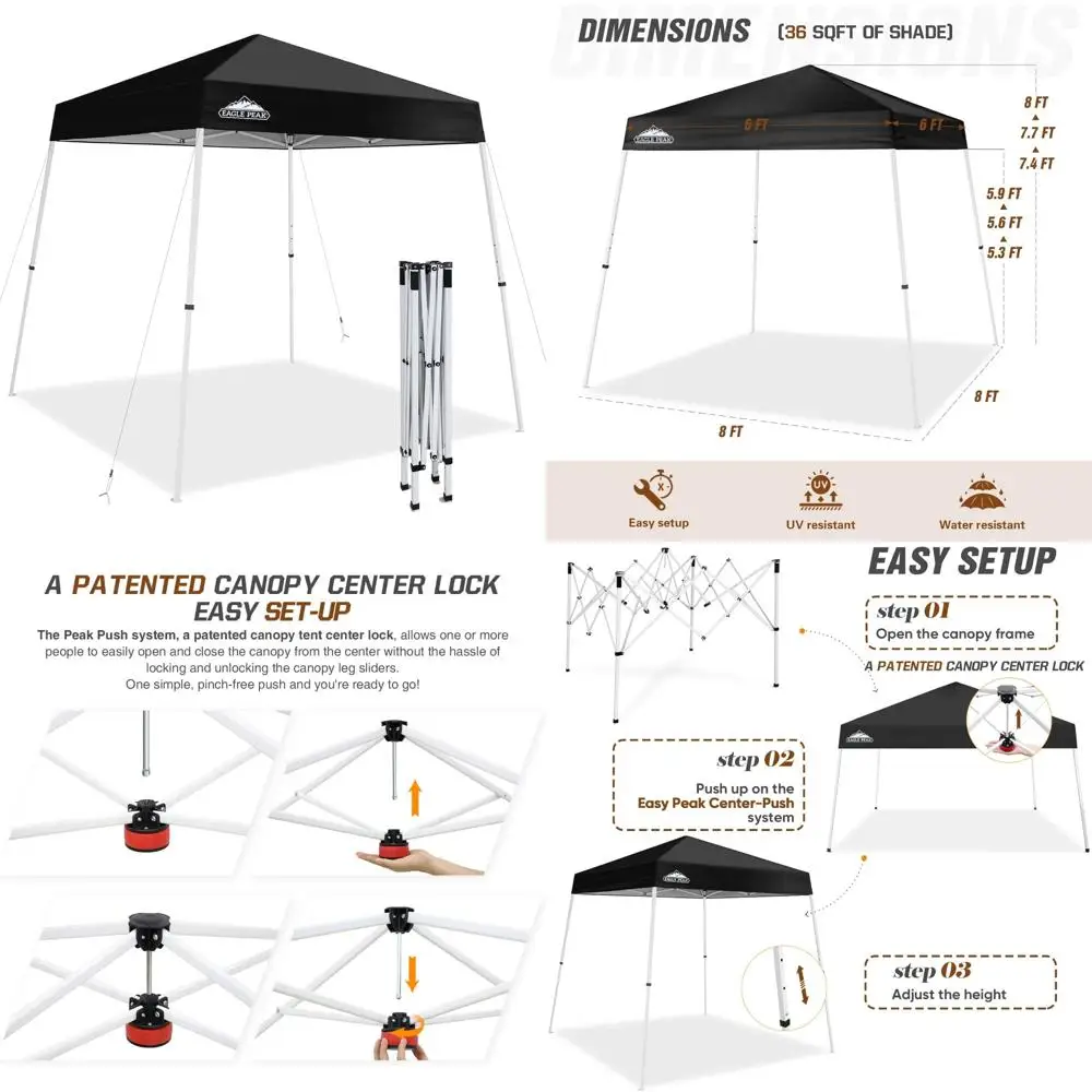 

8x8 Instant Pop-up Canopy Tent for Outdoor Beach Shelter, Easy Setup, Portable Folding Sports Shelter, One Person Assembly, Idea