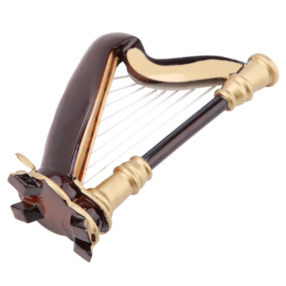 3.5in Wooden Miniature Harp Replica With Gift Case Instrument Model Musical Gifts Ornaments
