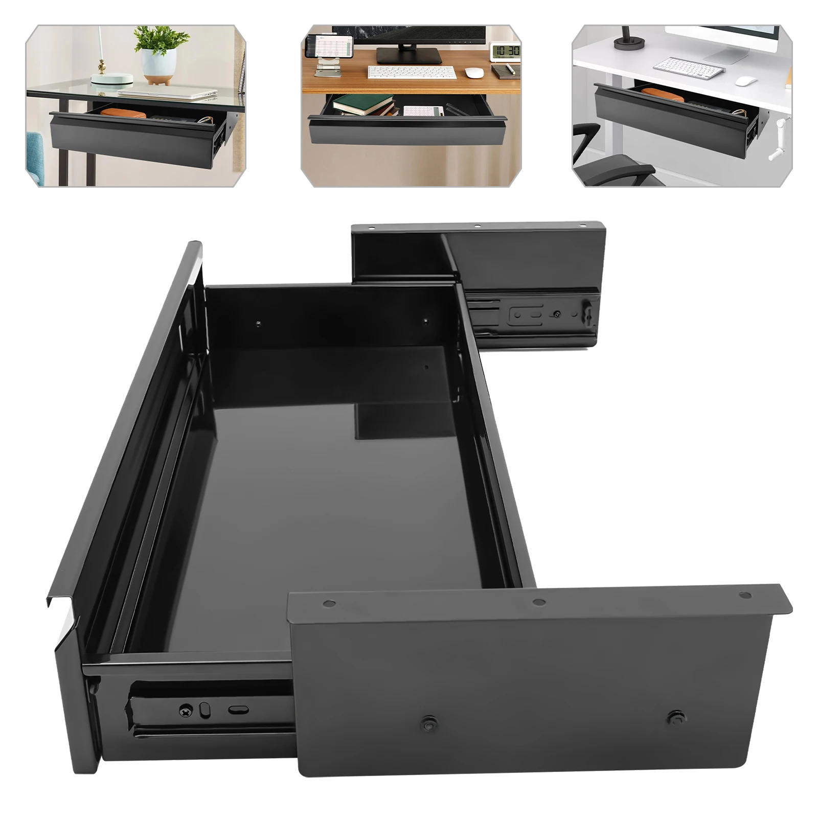 

Under Desk Mounted Sliding Pull-out Drawer Under Desk Drawer Storage Hanging Drawers for Desk Standing Desk Attachment Black