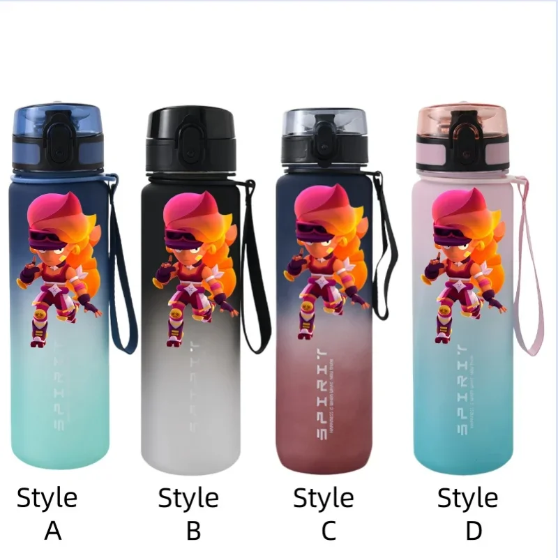 Brawlstars-garrafa de água plástica antigotejamento, 650ml, para esportes e fitness, para crianças e estudantes, consumo direto