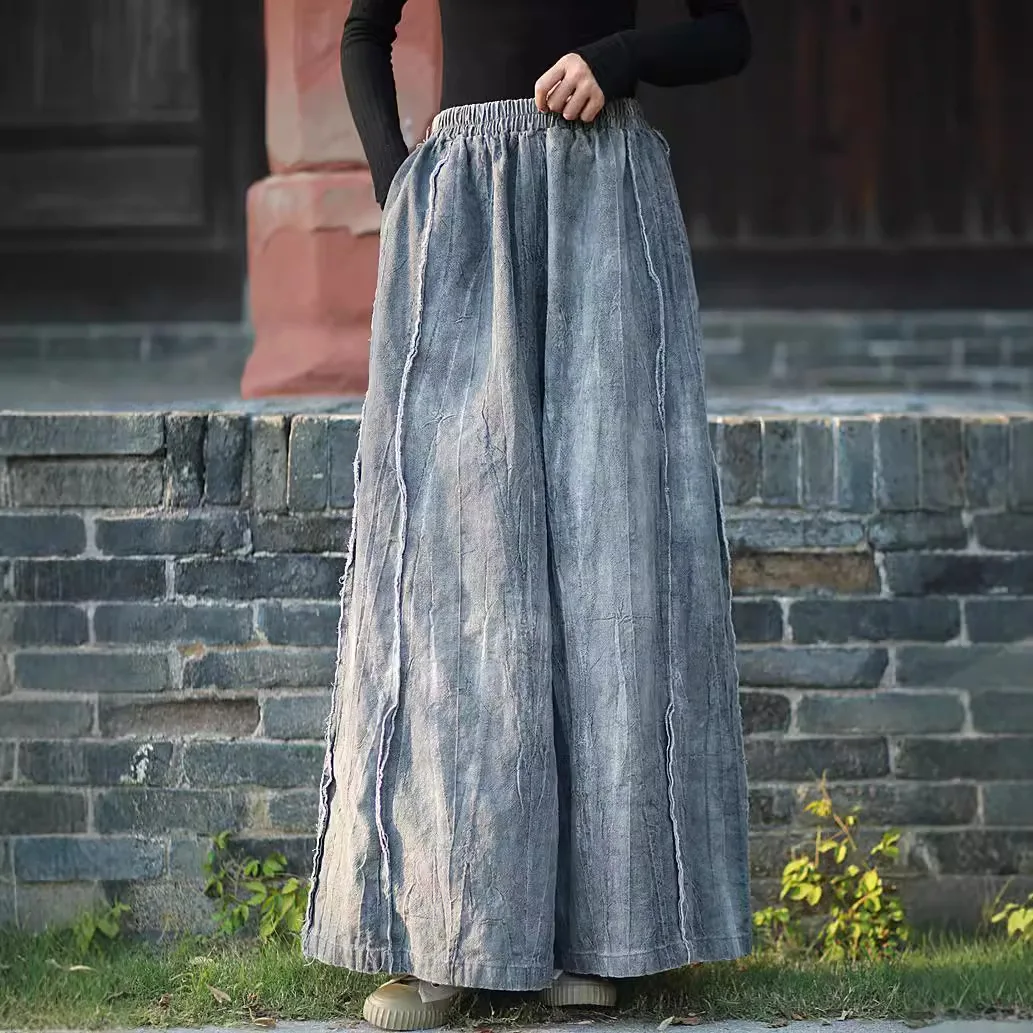 TIYIHAILEY-Wide Leg Long Linen Ramie Pants for Women, Spring Autumn Casual Trousers Ladies Elastic Waist, 2025 Grey Beige