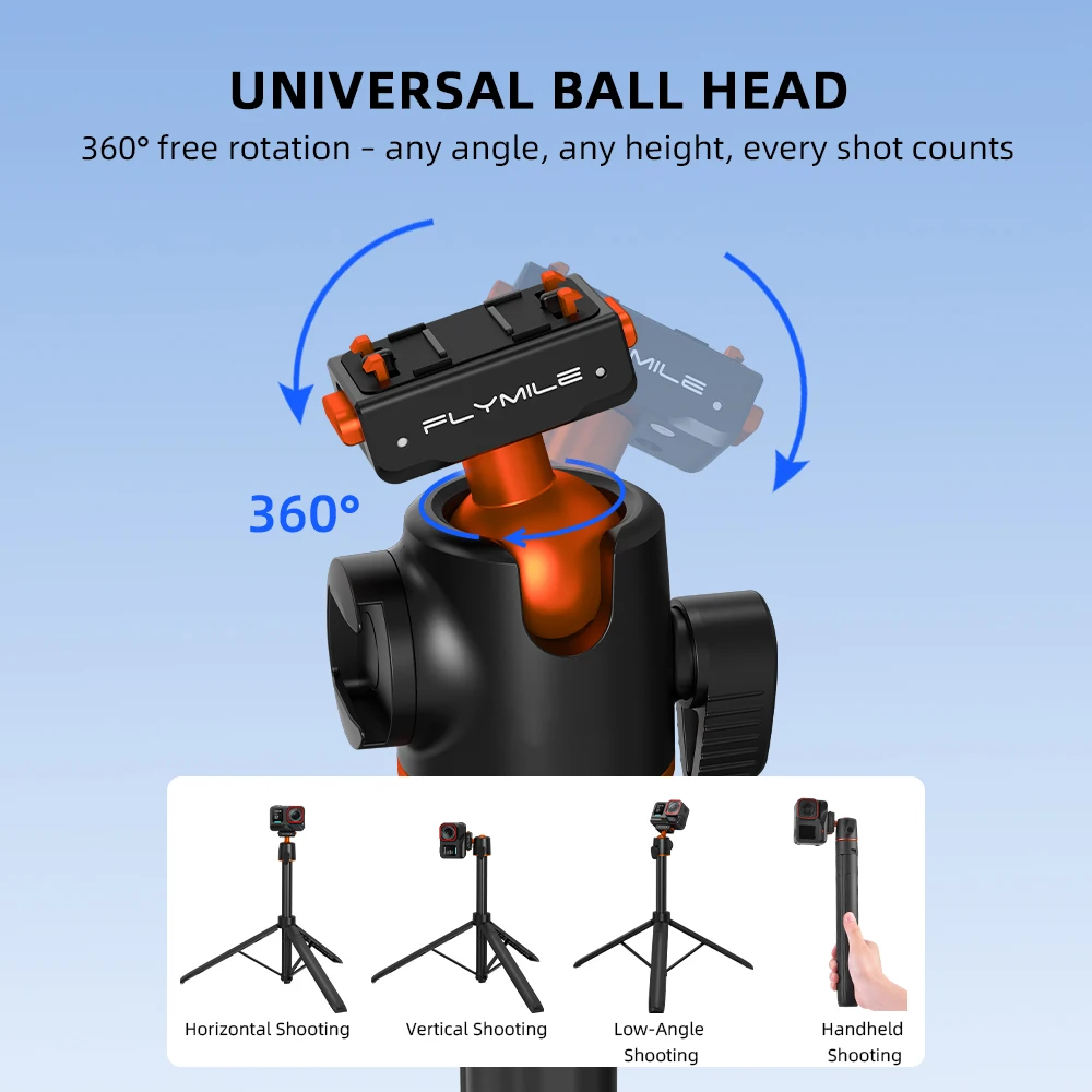 Flymile Stativ für Insta360 X6/X5/Ace Pro 2 Kamera Schnellwechselhalterung Stativ Selfie-Stick 140CM Verstellbarer Ausziehbarer Stab – Detail 4