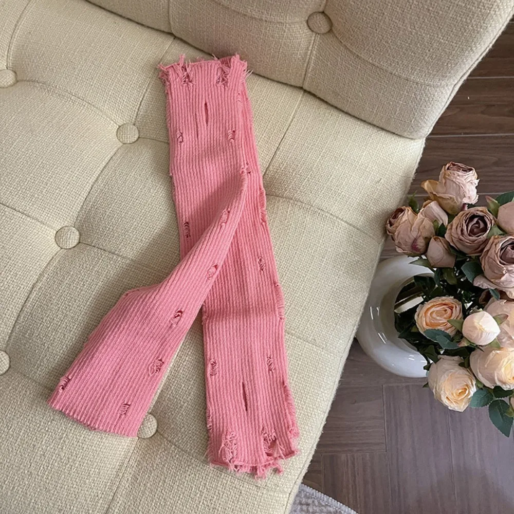 

Elastic Subculture Gloves Wrist Cuffs Punk Y2K Fingerless Oversleeve Hollow out Colorful Ripped Knitted Sleeves Gothic