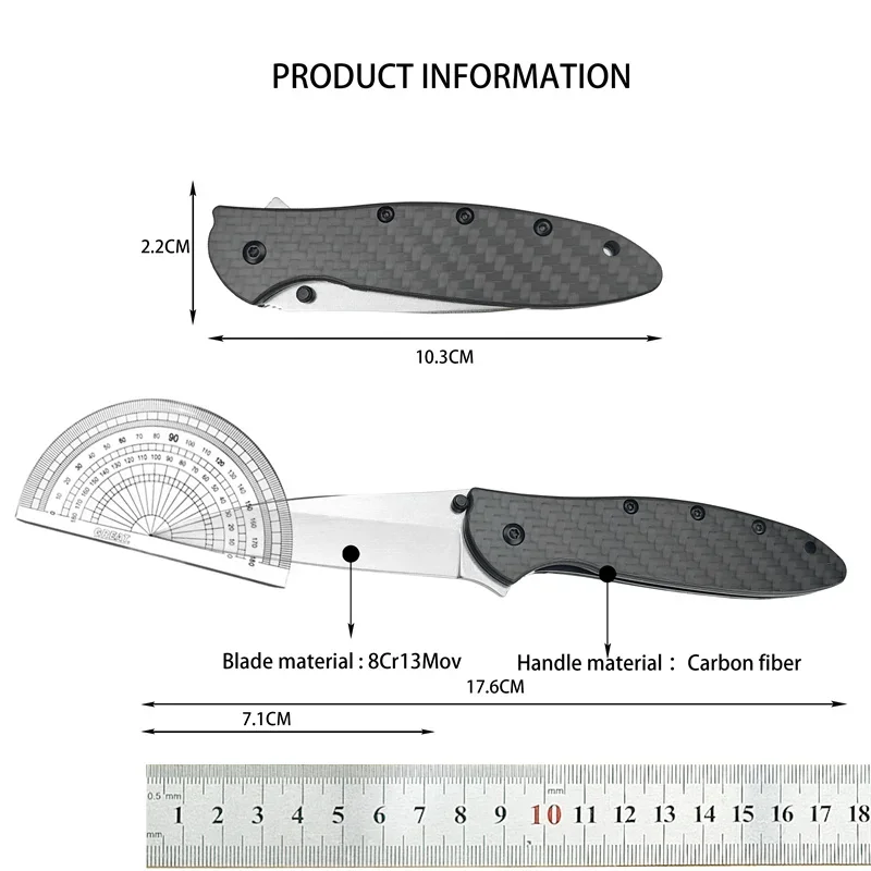 ks 1660 Carbon fibre handle pocket knife 8Cr13Mov steel blade outdoor camping portable fruit knife multi-purpose EDC tool