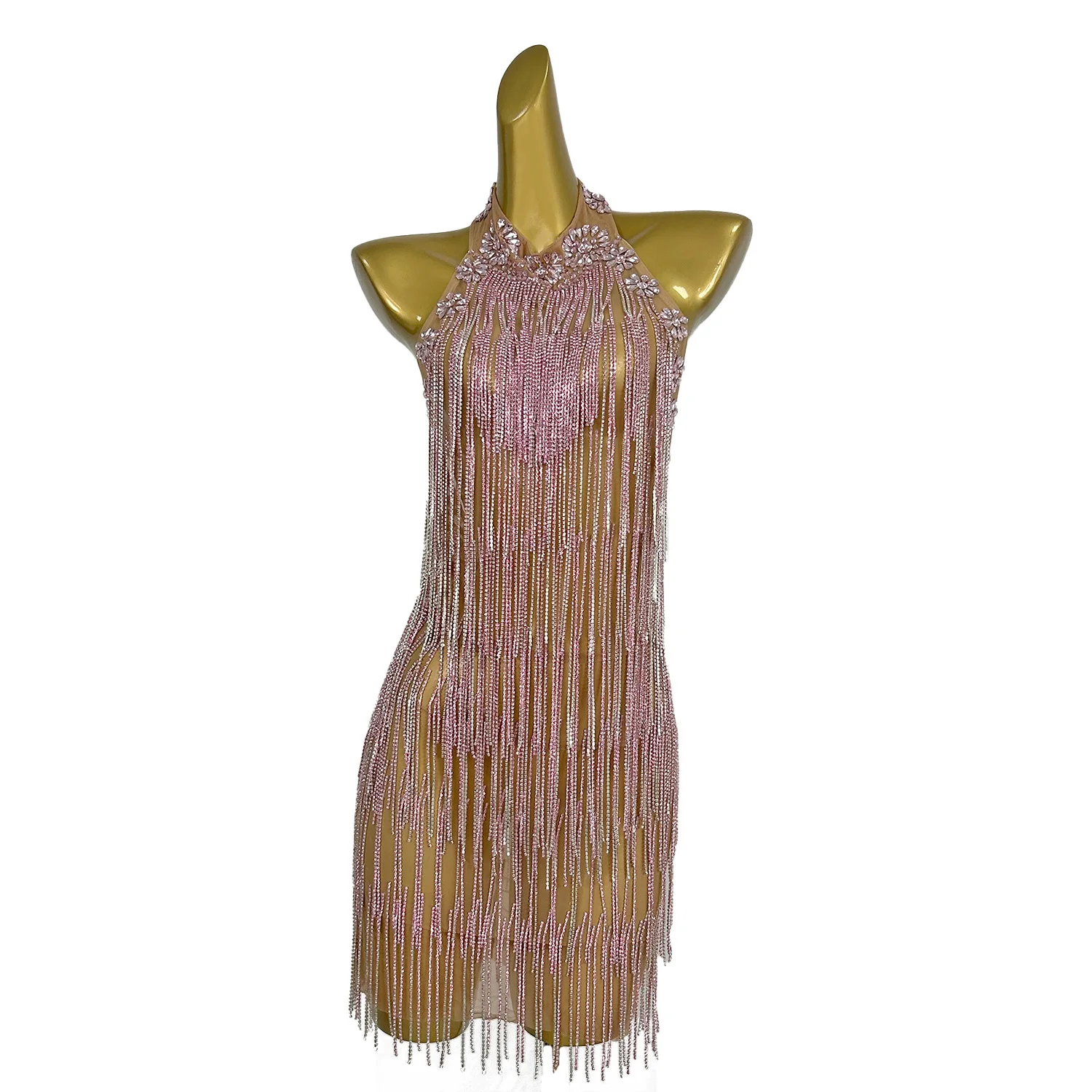 

Luxurious Sexy See Through Backless Latino Dance Dress Black Girls Tassel Birthday Party Prom Short Dress Dancing Floor Outfit