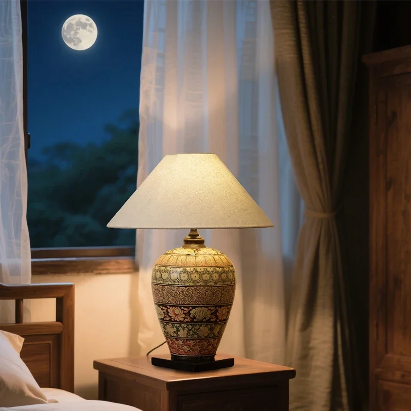 Song Dynasty aesthetic lamp, living room retro table lamp, new Chinese creative art decorative ceramic table lamp, wabi sanfeng